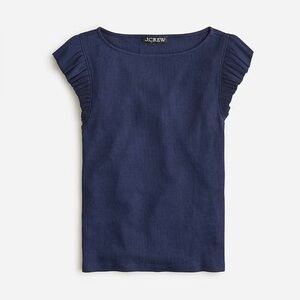 J.Crew Navy Ribbed Ruffle Boatneck Tank Top